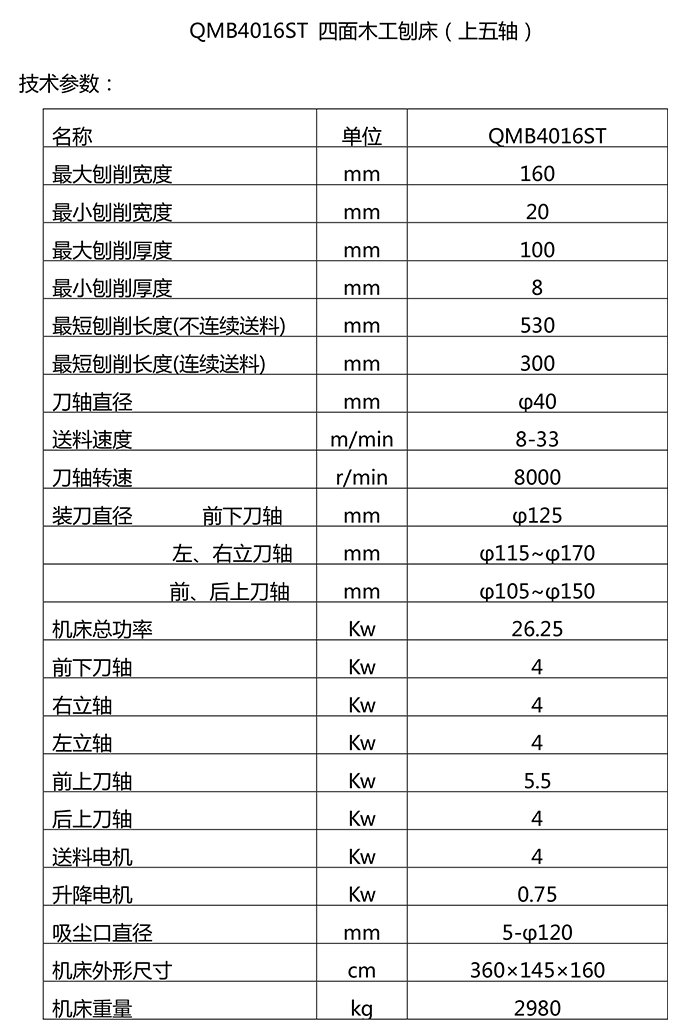 QMB4016ST 四面木工刨床